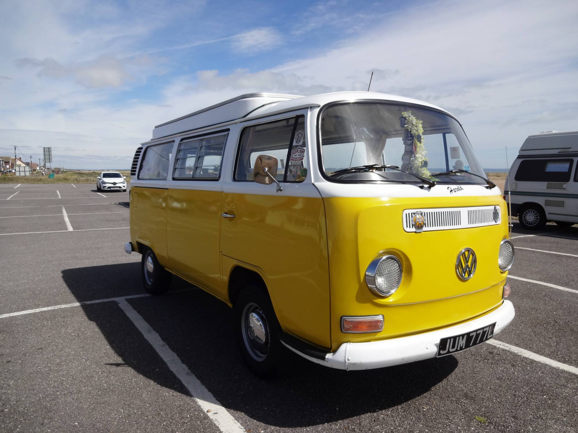 A VW T2 Classic Campervan called Haroldinho and Harold at Dungeness for hire in Preston, Canterbury, Kent