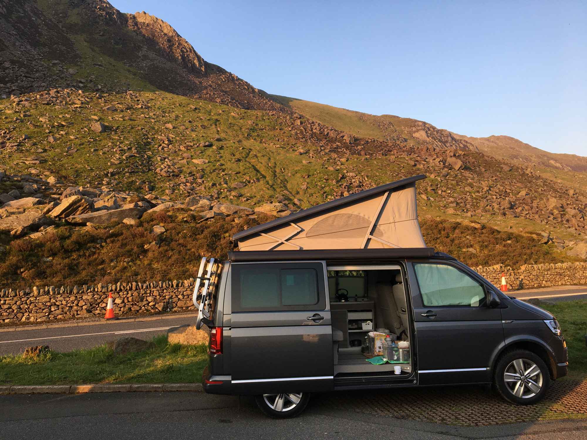 A VW T6 California Campervan called Keith and Sunrise over Tryfan for hire in sheffield, South Yorkshire