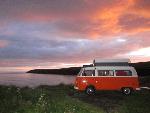 A VW T2 Classic Campervan called thunder-betty and Sunset at Sands O'Wright for hire in Orkney, Orkney Islands