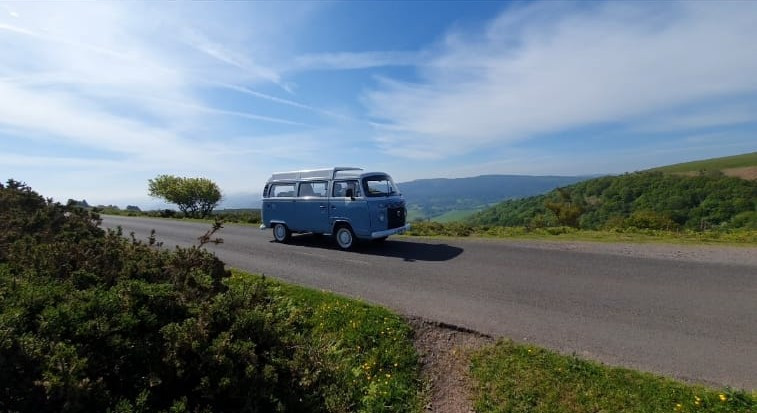 A VW T2 Classic Campervan called Bluebell and for hire in Wedmore , Somerset
