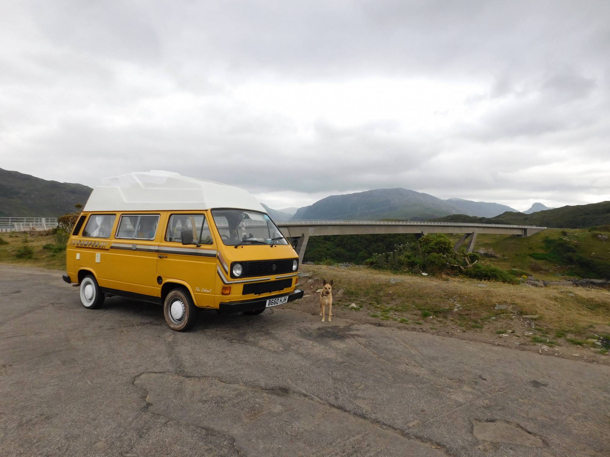 A VW T3 Campervan called the-colonel and Wild camping at Kylesku Bridge. for hire in Banbury, Northamptonshire