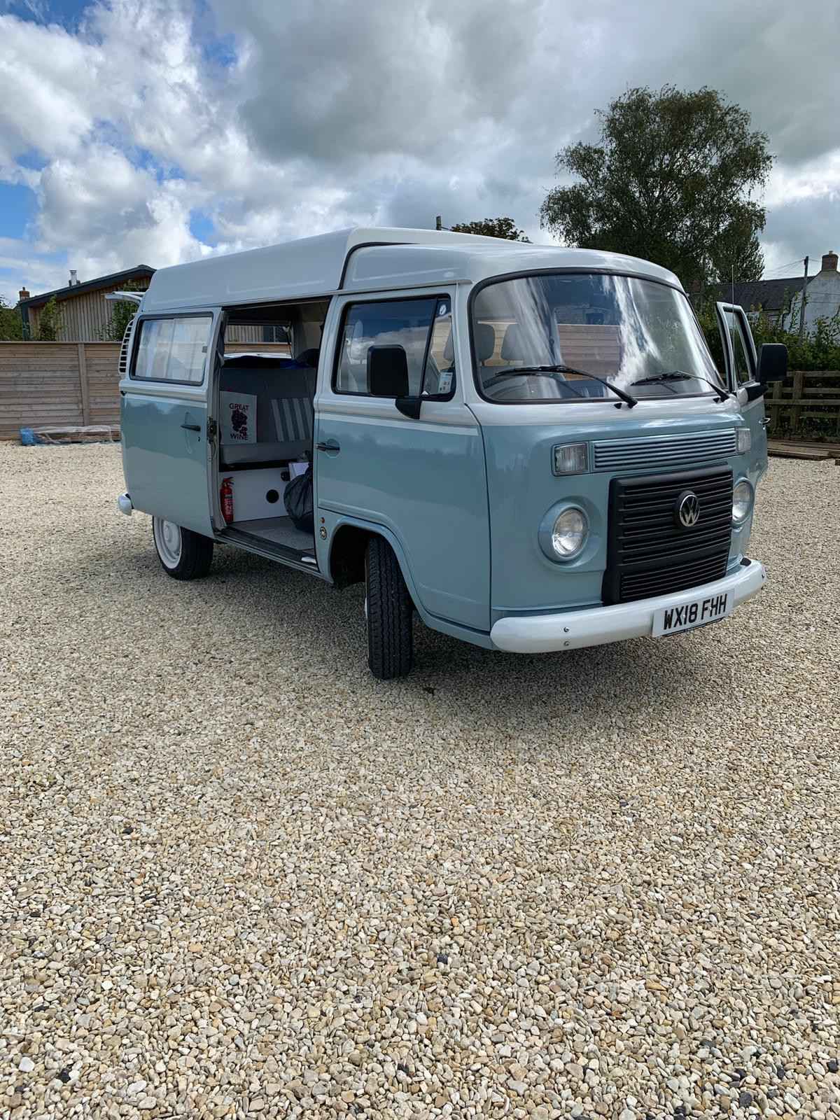 A VW T2 Classic Campervan called Bluebell and for hire in Wedmore , Somerset