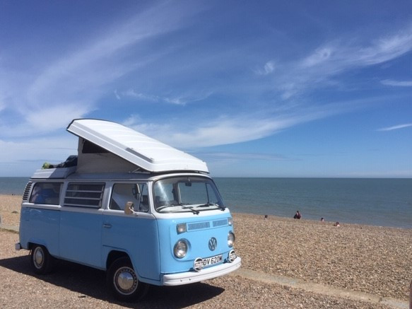 A VW T2 Classic Campervan called Harvey and @ the sea front @ Aldeburgh for hire in Witham, Essex