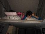A VW T6 Campervan called CopperLeaf and Kids in bed for hire in Milton Keynes, Buckinghamshire