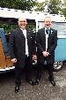 A Other Campervan called woolie-wedding-1219 and Groom on right with Bestman for hire in reading, Berkshire