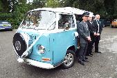 A Other Campervan called woolie-wedding-1219 and Groom on right for hire in reading, Berkshire