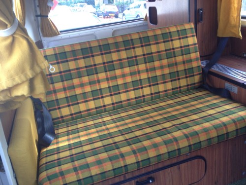 A VW T2 Classic Campervan called Henry-II and Nice tartan sofa that the Germans did so well for hire in London, London