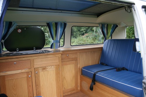 A VW T2 Classic Campervan called Bluebelle-0821 and Bluebell's lovely new interior for hire in Ripley, Derbyshire