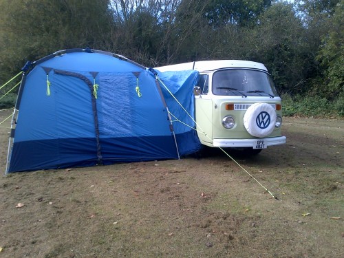 A VW T2 Classic Campervan called Olive1979 and cool driveaway awning for hire in Darlington, Durham