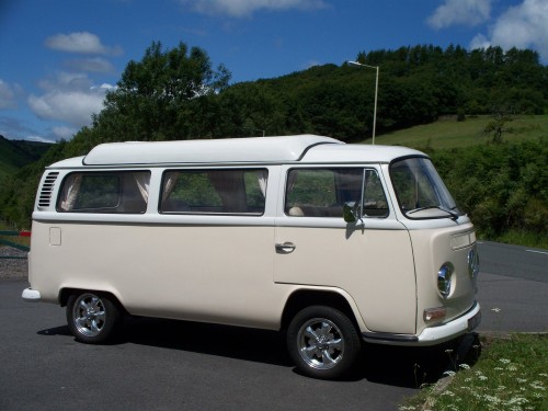 A VW T2 Classic Campervan called Bonnie and Bonnie has recently been fully restored and her bodywork is spotless. for hire in Exeter, Devon