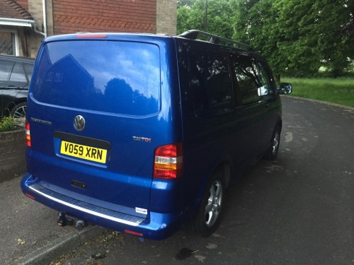 A VW T5 Campervan called tad and TAD rear view for hire in Maidstone, Kent