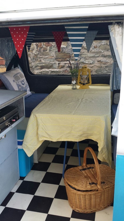 A VW T2 Classic Campervan called Ronnie and Inside , always a welcome ! for hire in northam, Devon