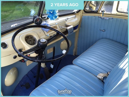 A VW T1 Splitscreen Campervan called bluecreamsplit and Luxury leather interior for hire in Gillingham, Kent