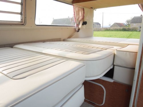 A VW T2 Classic Campervan called Hendrix and Rock n Roll bed mode for hire in Sherborne, Dorset