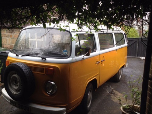 A VW T2 Classic Campervan called Chucklebus and Front View for hire in Talybont, Ceredigion