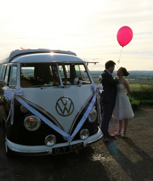 A VW T1 Splitscreen Campervan called BettyVw and Front Deco on a Wedding Day... for hire in Exmouth, Devon