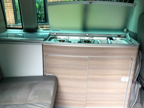 A VW T5 California Campervan called Kit and Interior for hire in Derby, Bedfordshire