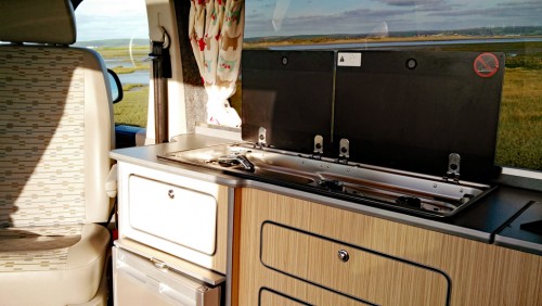 A VW T5 Campervan called Peggy and Kitchen for hire in Bideford, Devon