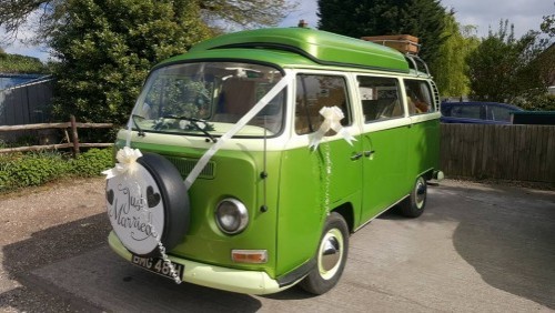 A VW T2 Classic Campervan called DorisBay and Doris with Wedding Look.. for hire in Peene, Kent