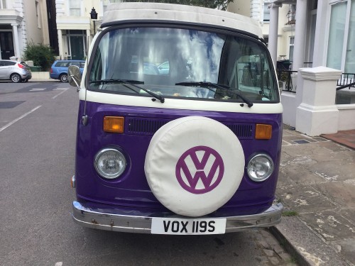 A VW T2 Classic Campervan called Stella and Stella in the city for hire in London, London