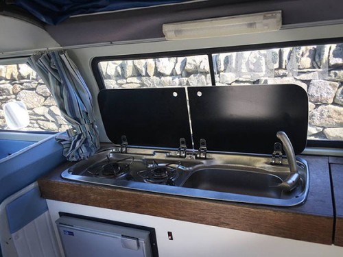 A VW T2 Classic Campervan called BlueNell and Kitchen for hire in Garndolbenmaen, Gwynedd