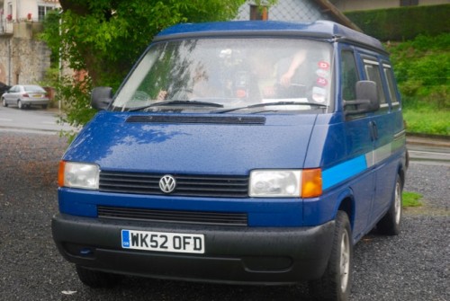 A VW T4 Campervan called BigBlue and Big Blue Front view for hire in Teignmouth, Devon