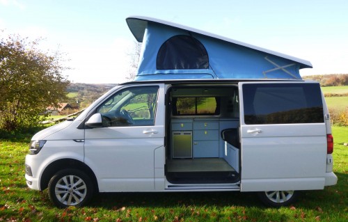 A VW T6 Campervan called Edi and Edi roof up for hire in Watford, Hertfordshire