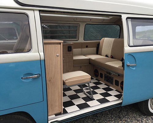 A VW T2 Classic Campervan called Lola and Interior for hire in Garndolbenmaen, Gwynedd