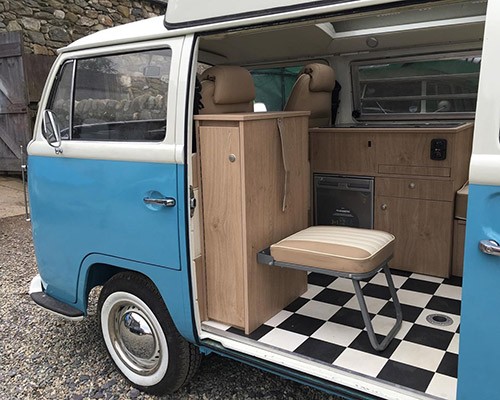 A VW T2 Classic Campervan called Lola and Interior for hire in Garndolbenmaen, Gwynedd