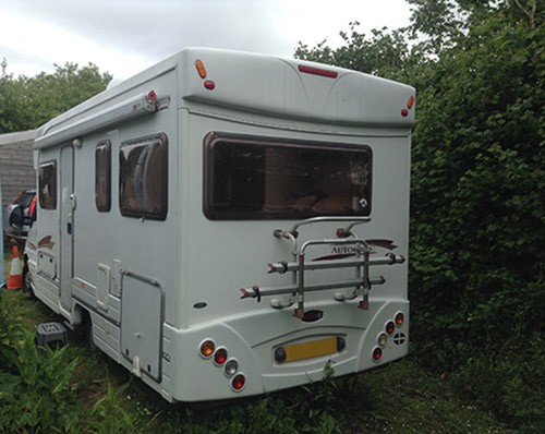 A Auto Sleepers Motorhome called Starblazer and Rear View with bike rack for hire in Truro, Cornwall