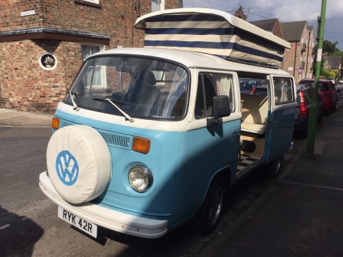 A VW T2 Classic Campervan called Penny and Front side view for hire in York, North Yorkshire