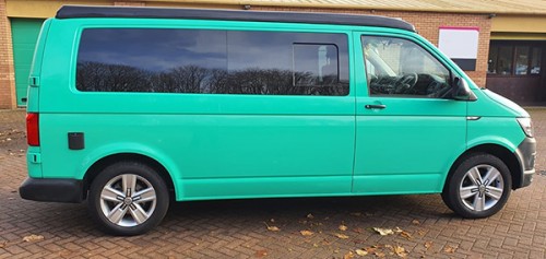 A VW T6 Campervan called Pokey and Side View for hire in Glasgow, Glasgow