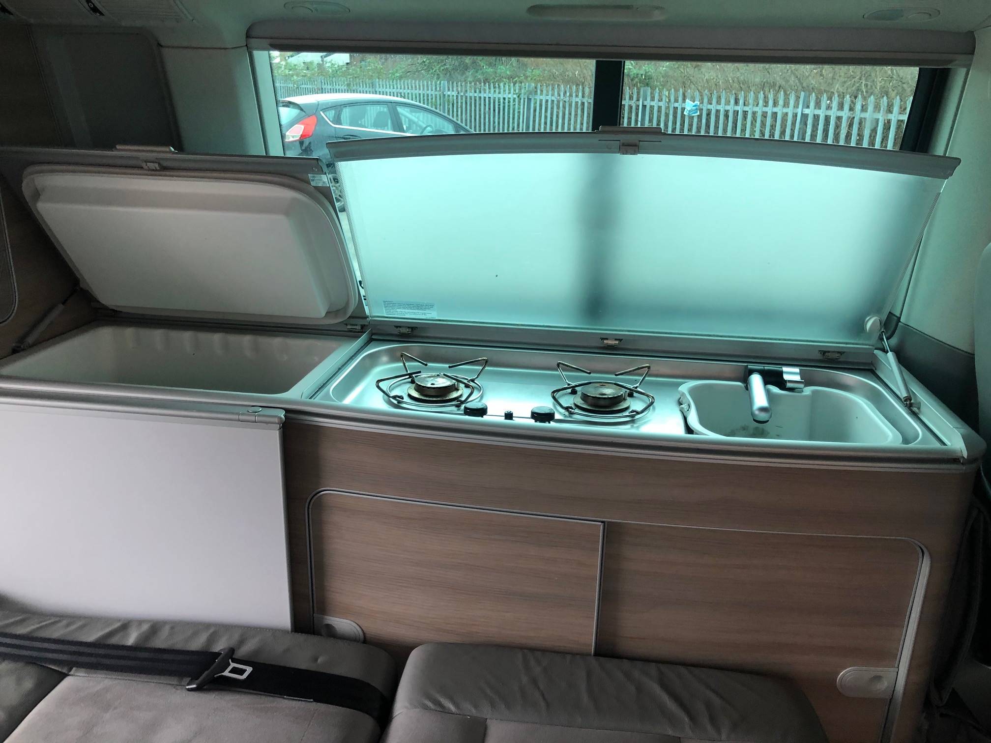 A VW T5 California Campervan called Kit and for hire in Derby, Bedfordshire