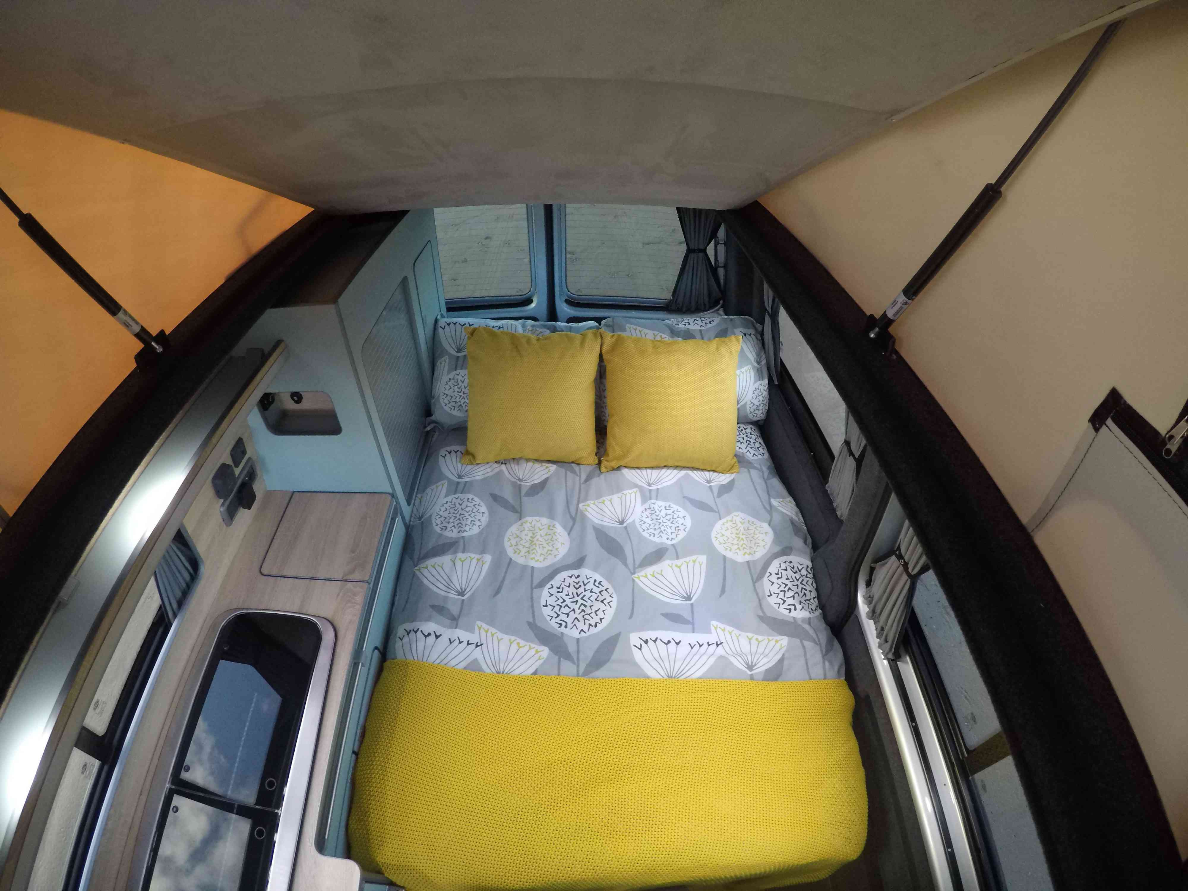 A VW T6 Campervan called Gino- and Bed set up for night for hire in Bristol, Bristol