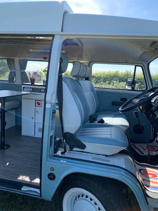 A VW T2 Classic Campervan called Bluebell and for hire in Wedmore , Somerset