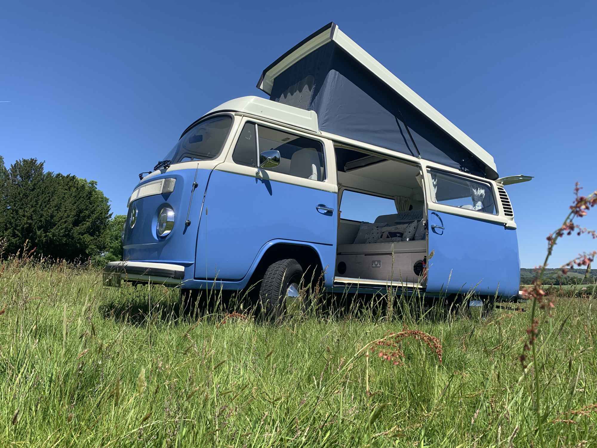 A VW T2 Classic Campervan called Tilly-the-camper and for hire 