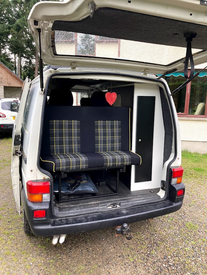 A VW T4 Campervan called Panda and 34 Rock n Roll bed for hire in Inverness, Highland