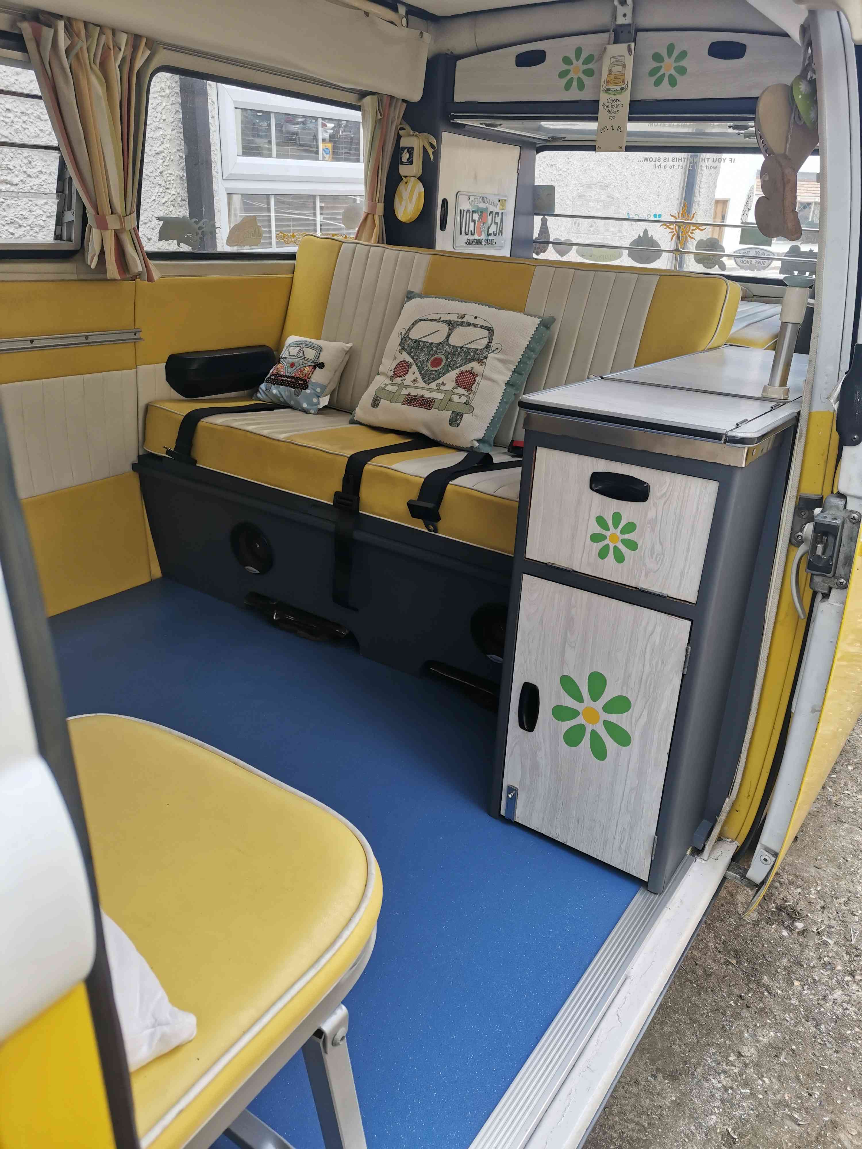 A VW T2 Classic Campervan called Haroldinho and Minus the table for hire in Preston, Canterbury, Kent