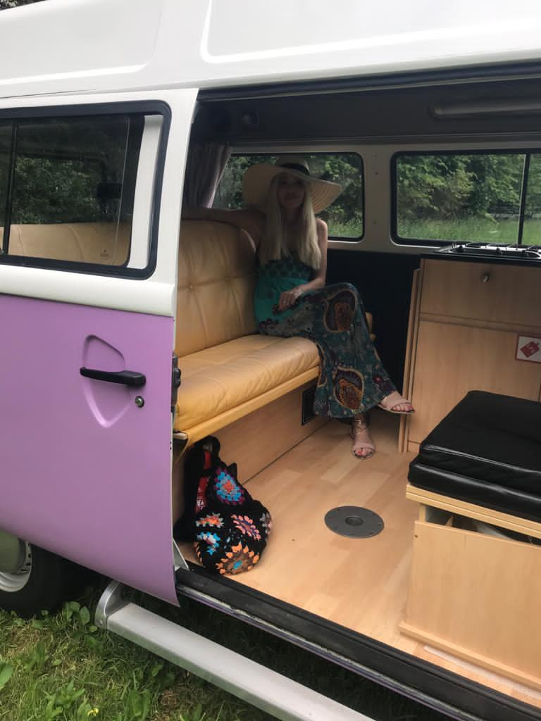 A VW T2 Brazilian Campervan called Roobarb and Relaxing in Roobarb for hire in Malpas, Cheshire