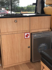 A VW T2 Brazilian Campervan called Roobarb and The kitchen for hire in Malpas, Cheshire