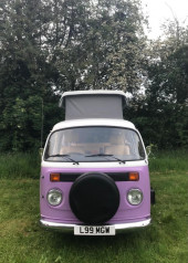 A VW T2 Brazilian Campervan called Roobarb and Roof popped up for hire in Malpas, Cheshire