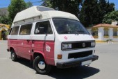A VW T3 Campervan called pinklady and Pink Lady on pavement for hire in Alhaurín de la Torre, 