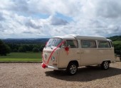 A VW T2 Classic Campervan called Bonnie and Your choice of ribbon and bow colours to compliment your wedding colours. All complimentary. for hire in Exeter, Devon