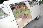 Beautiful bridesmaids off to the wedding reception.
