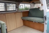 A VW T2 Classic Campervan called Campbell and modern kitchen units and rock and roll bed for hire in Dollar, Scotland