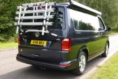 A VW T5 California Campervan called Kali and Rear View with Bike Rack for hire in Airdrie, Lanarkshire