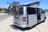 A VW T5 Campervan called SilverT5 and Rear View with Bike Rack for hire in Faro, 
