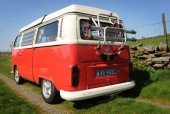 A VW T2 Classic Campervan called Poppy and Rear View with bike rack for hire in Garndolbenmaen, Gwynedd