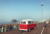 A VW T2 Classic Campervan called maggieT2 and Looking out at Brighton's West Pier for hire in Hove, East Sussex