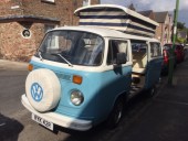 A VW T2 Classic Campervan called Penny and Front side view for hire in York, North Yorkshire